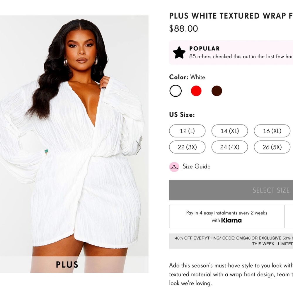 PRETTYLITTLETHING PLUS WHITE TEXTURED WRAP FRONT DRESS